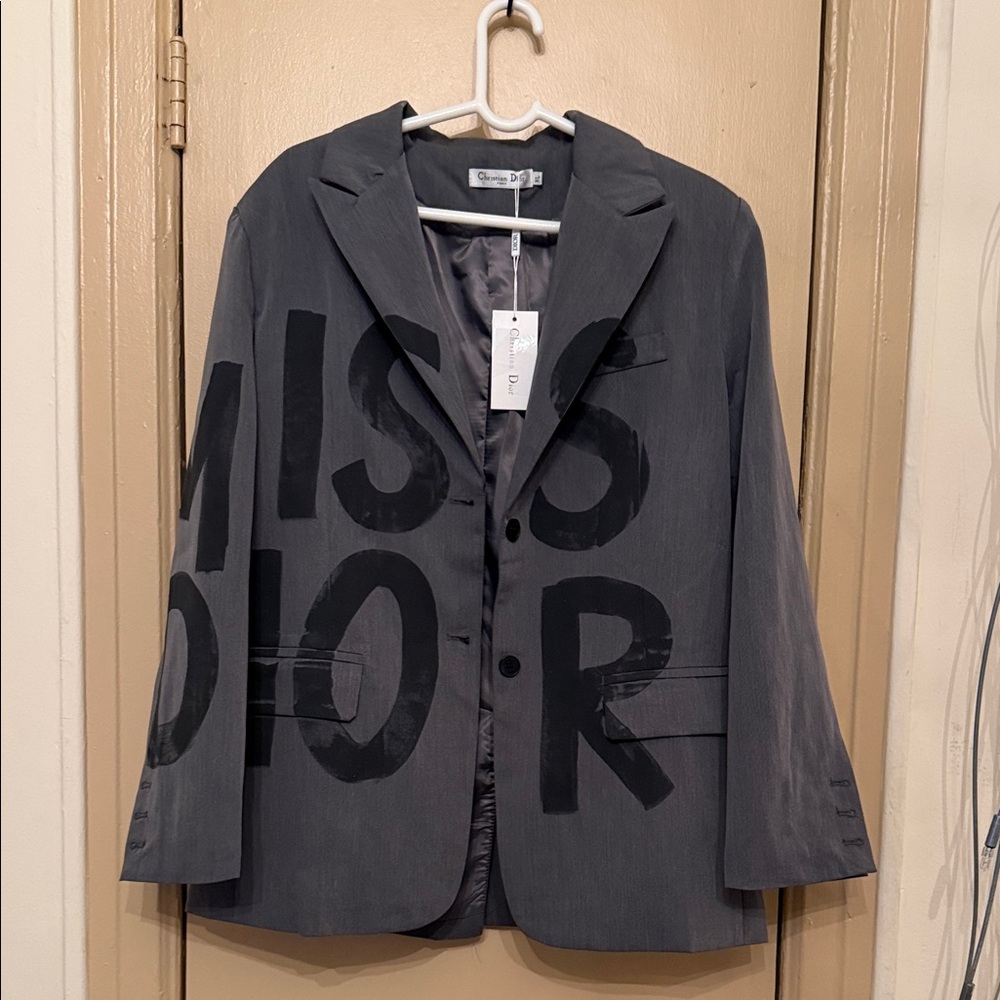 Clone 1:1Dior Gray Blazer with Black Graphic Lettering